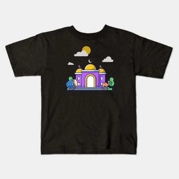 Mosque with bedug drum and camel Kids T-Shirt by Catalyst Labs